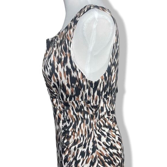 LONDON TIMES Animal Print Cotton Dress, Crisscross Bust, Ruched design, Size M - Picture 6 of 10